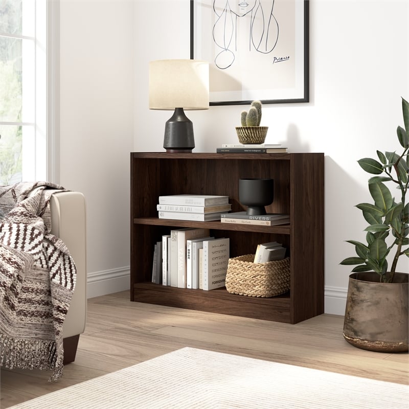 Pemberly Row Small 2 Shelf Bookcase in Black Walnut - Engineered Wood