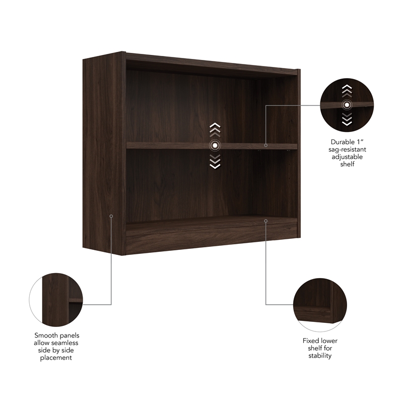 Pemberly Row Small 2 Shelf Bookcase in Black Walnut - Engineered Wood
