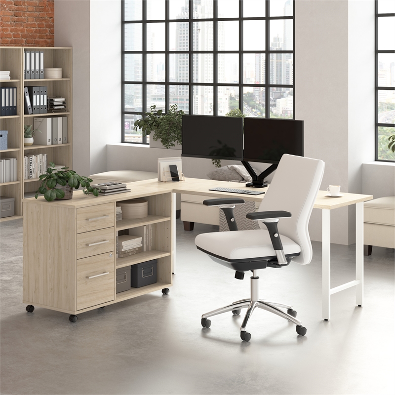 Pemberly Row Computer Desk with Storage in Natural Elm - Engineered Wood