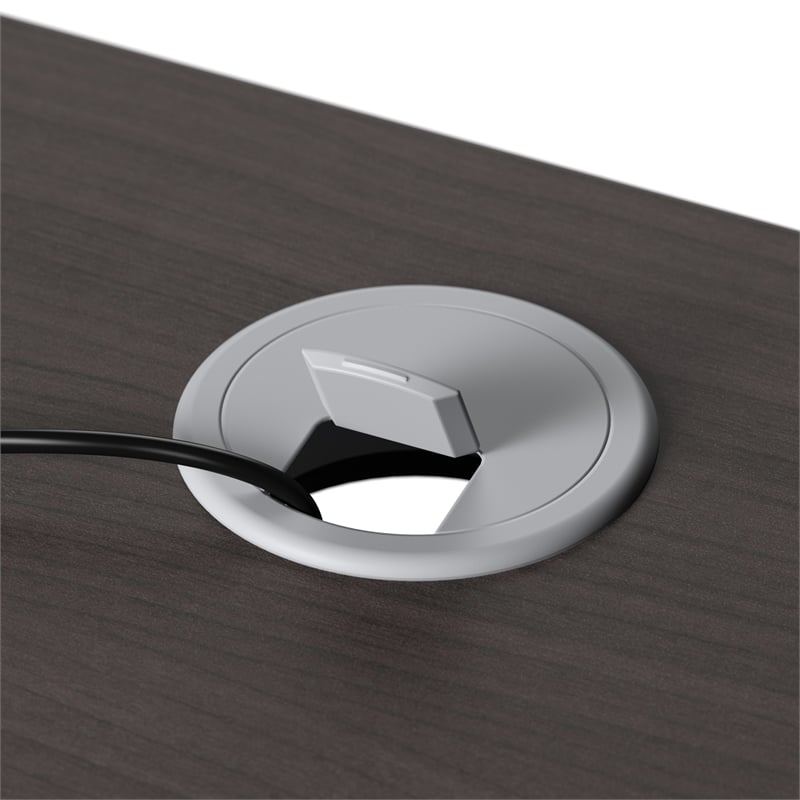 Pemberly Row L Reception Desk with Drawers in Storm Gray - Engineered Wood
