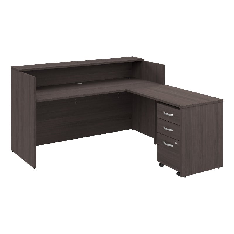 Pemberly Row L Reception Desk with Drawers in Storm Gray - Engineered Wood
