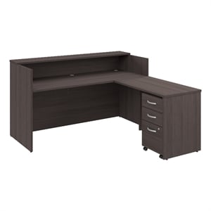 Pemberly Row L Reception Desk with Drawers in Storm Gray - Engineered Wood