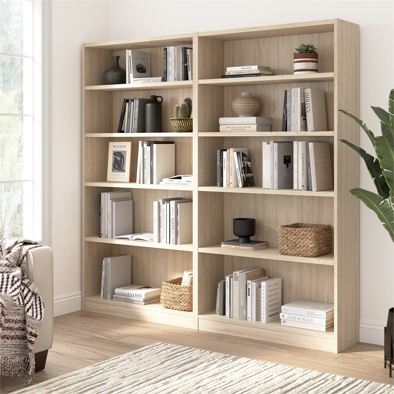Pemberly Row Tall 5 Shelf Bookcase Set in Natural Elm - Engineered Wood