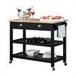 Pemberly Row Three-Tier Butcher Block Kitchen Cart with Drawers in Black Wood