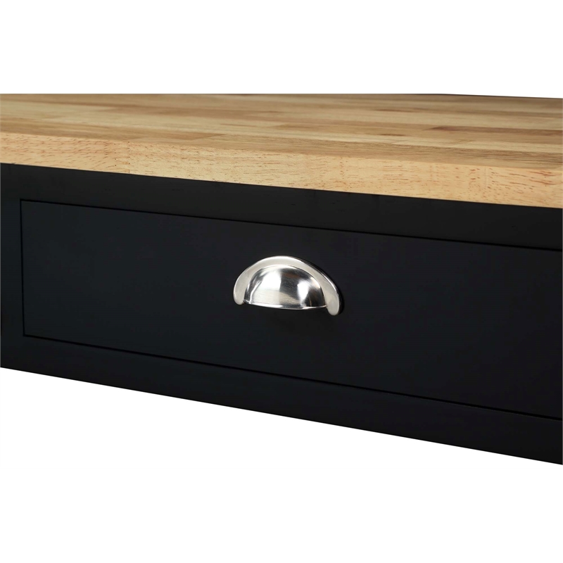 Pemberly Row Three-Tier Butcher Block Kitchen Cart with Drawers in Black Wood