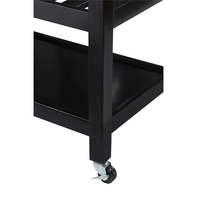 Pemberly Row Three-Tier Butcher Block Kitchen Cart with Drawers in Black Wood