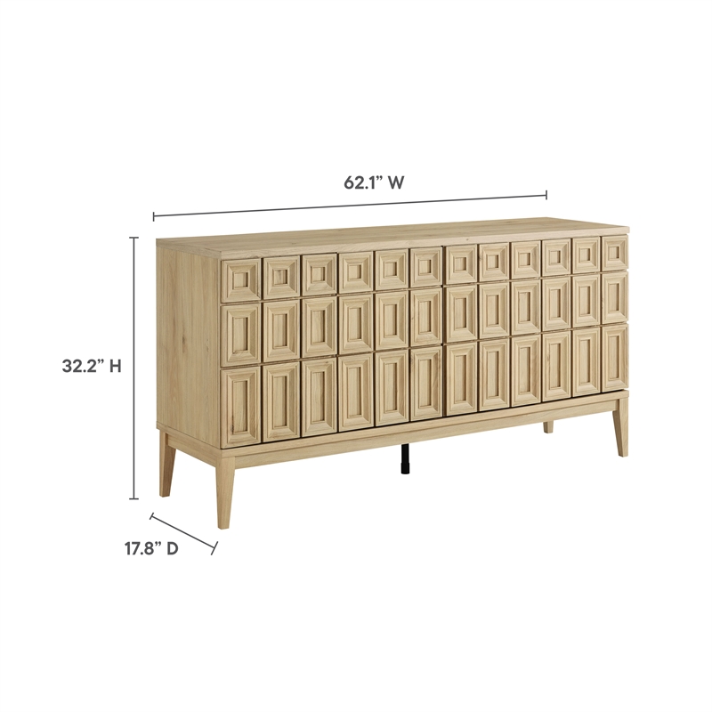 Pemberly Row Adjustable Shelves Rectangular Grid Panels Sideboard in Light Brown