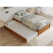 Pemberly Row Twin XL Wood Panel Platform Bed w/ Twin XL Trundle in Light Toffee