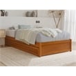 Pemberly Row Twin XL Wood Panel Platform Bed w/ Twin XL Trundle in Light Toffee