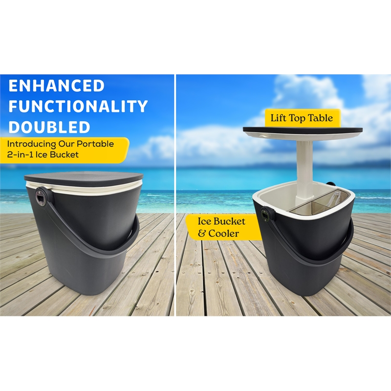 Pemberly Row Black Outdoor Adjustable Portable Bar Table with Ice Bucket