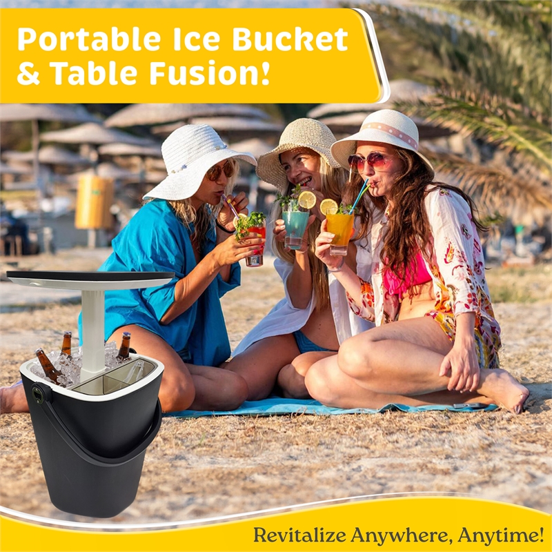 Pemberly Row Black Outdoor Adjustable Portable Bar Table with Ice Bucket
