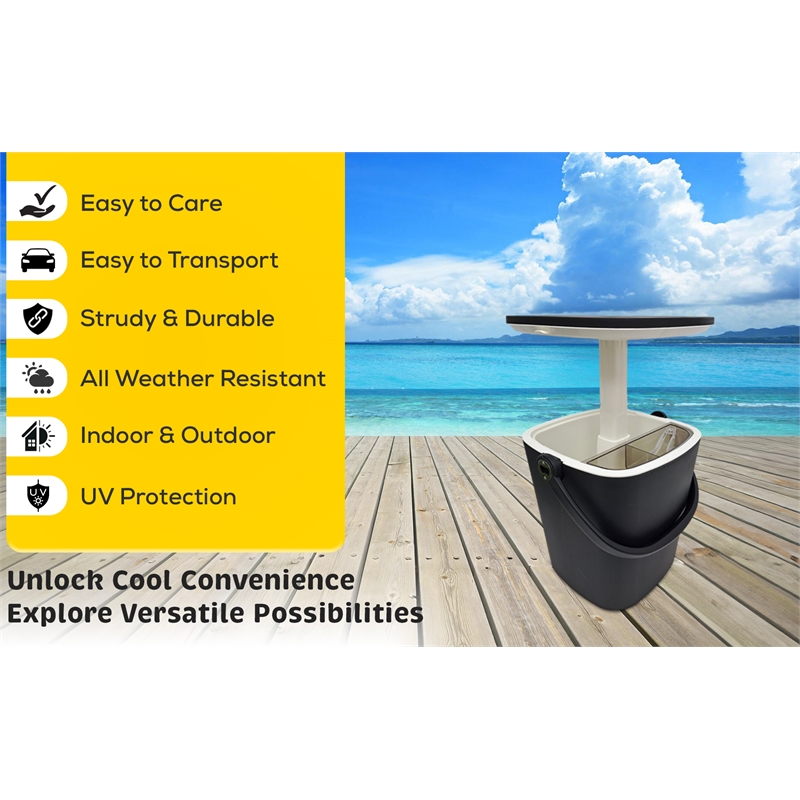 Pemberly Row Black Outdoor Adjustable Portable Bar Table with Ice Bucket