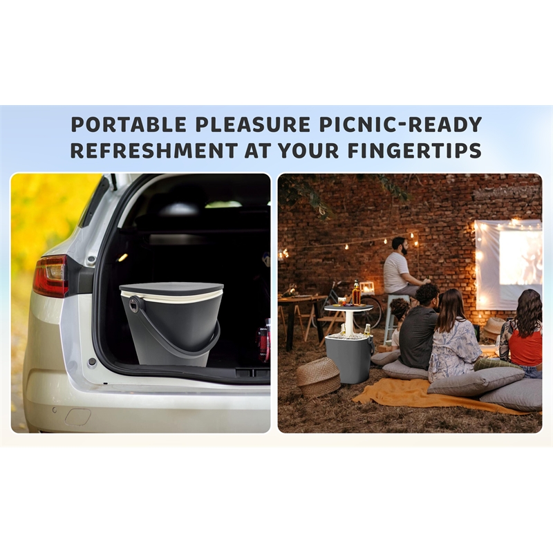 Pemberly Row Black Outdoor Adjustable Portable Bar Table with Ice Bucket