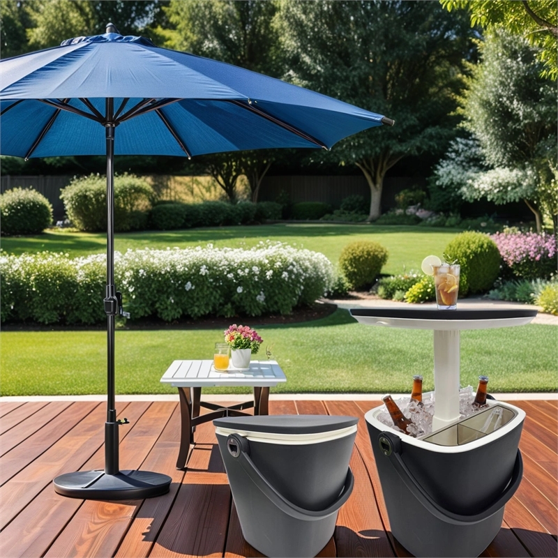 Pemberly Row Black Outdoor Adjustable Portable Bar Table with Ice Bucket