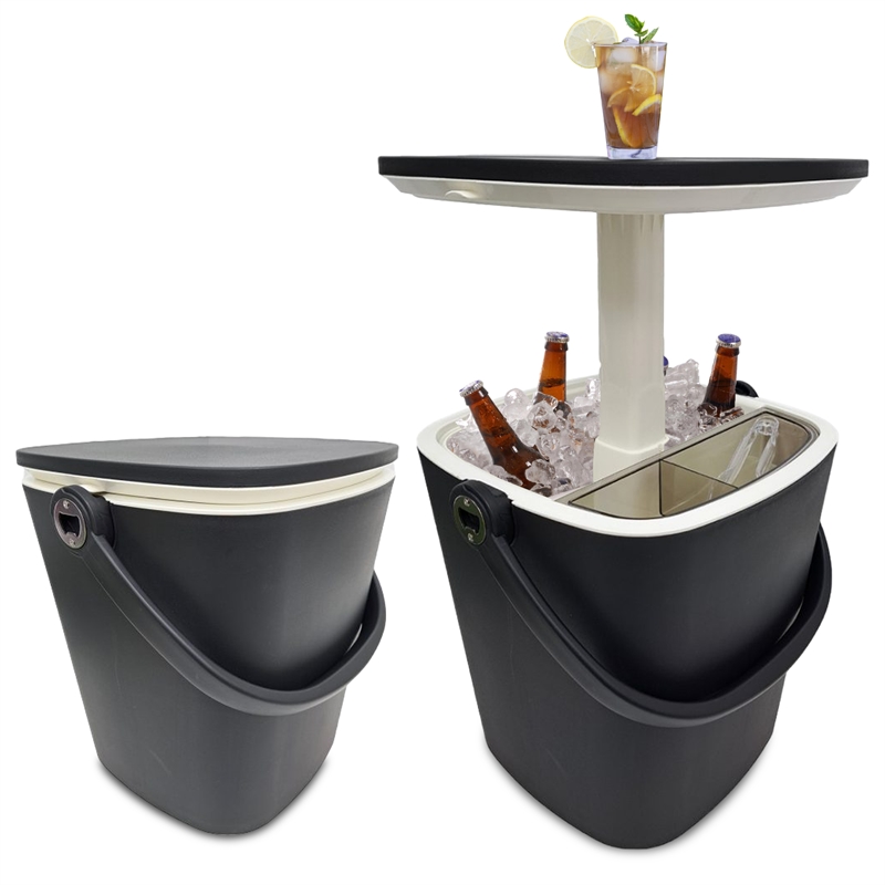 Pemberly Row Black Outdoor Adjustable Portable Bar Table with Ice Bucket