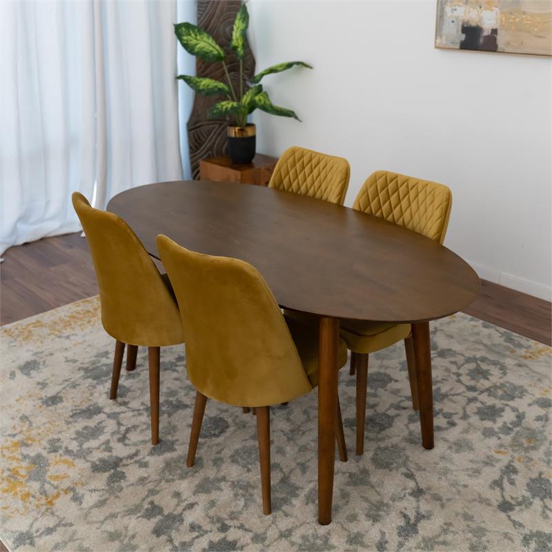 Pemberly Row Modern Solid Wood Walnut Dining Table and 4 Chair Set