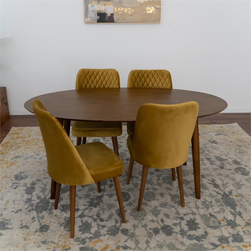 Pemberly Row Modern Solid Wood Walnut Dining Table and 4 Chair Set