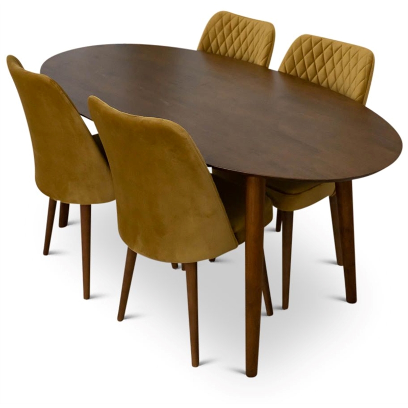 Pemberly Row Modern Solid Wood Walnut Dining Table and 4 Chair Set