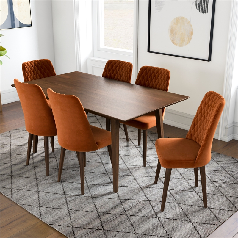 Pemberly Row Mid Century Modern Solid Wood Walnut 7 Piece Furniture Set