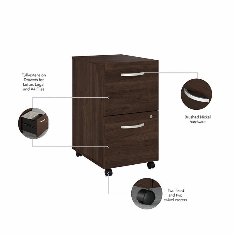 Pemberly Row 2 Drawer Mobile File Cabinet in Black Walnut - Engineered Wood