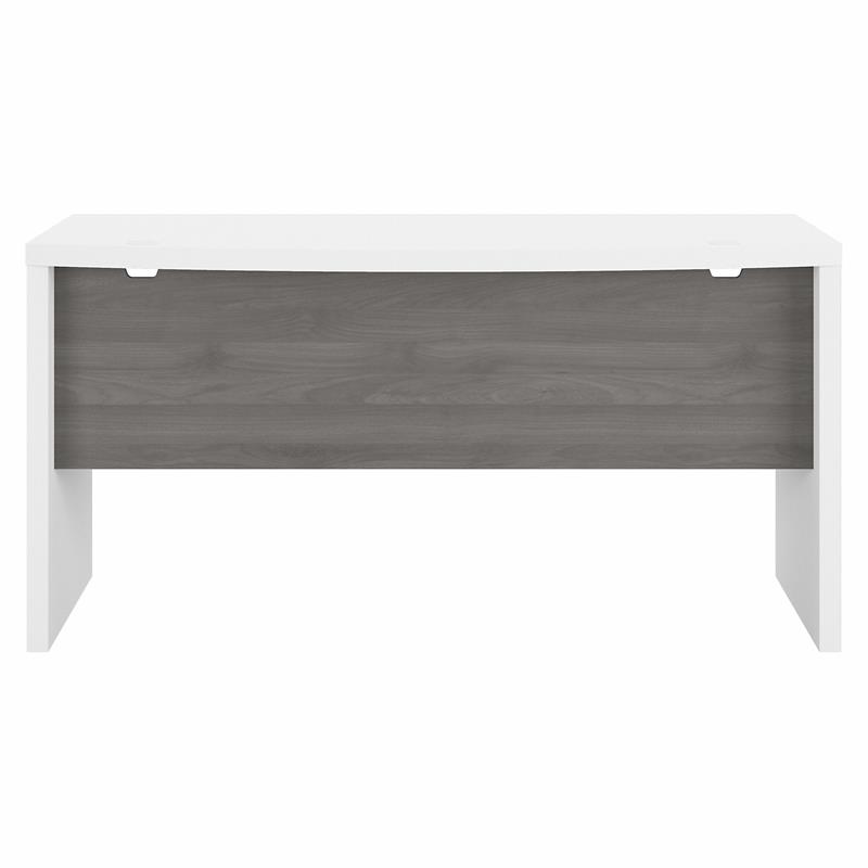 Pemberly Row 60W Bow Front Desk in Pure White and Modern Gray - Engineered Wood