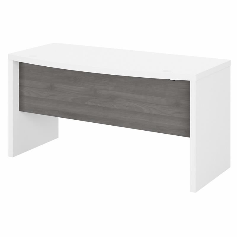 Pemberly Row 60W Bow Front Desk in Pure White and Modern Gray - Engineered Wood