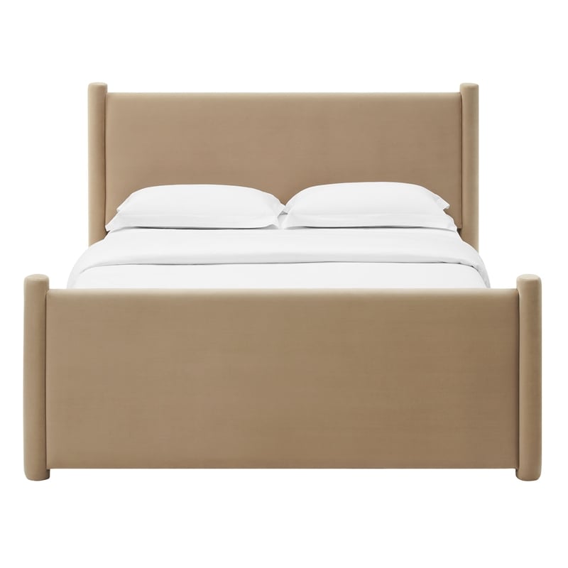 Pemberly Row Contemporary Queen Platform Bed in Taupe Finish