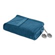 Pemberly Row Polyester Solid Microlight Reversible Heated Blanket in Teal Blue