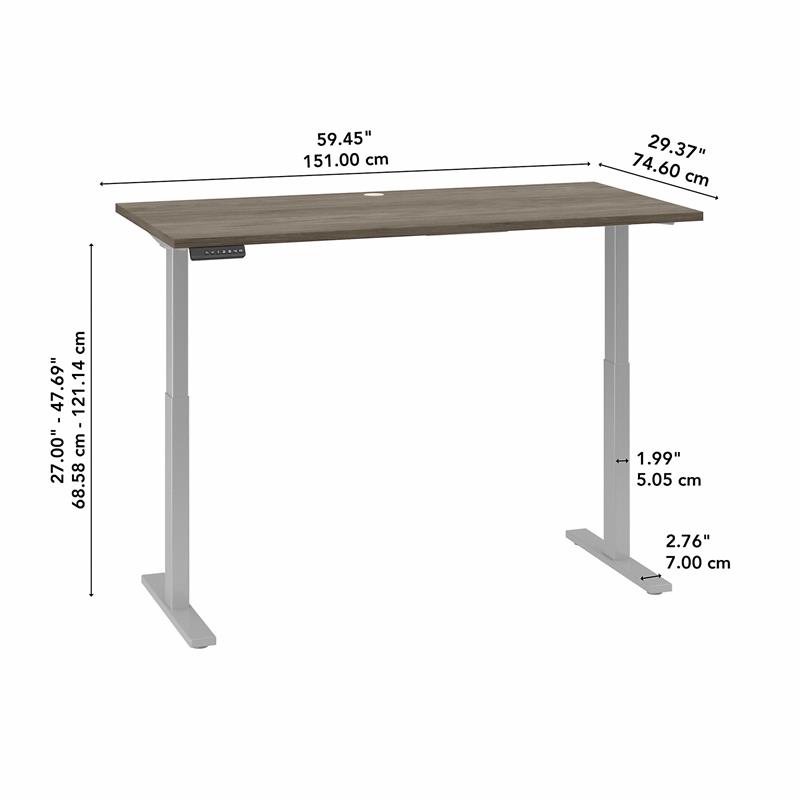 Pemberly Row 60W x 30D Adjustable Desk in Modern Hickory - Engineered Wood