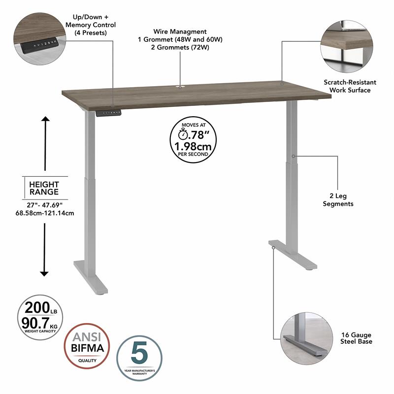 Pemberly Row 60W x 30D Adjustable Desk in Modern Hickory - Engineered Wood