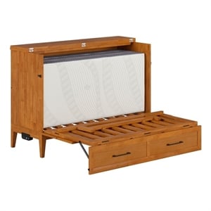 Pemberly Row Full Murphy Bed Chest w/ Mattress & Built-in Charger - Light Toffee