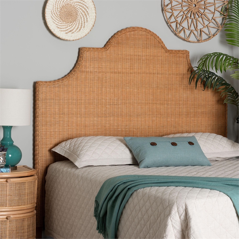 Pemberly Row Bohemian Light Honey Rattan Queen Size Standalone Headboard