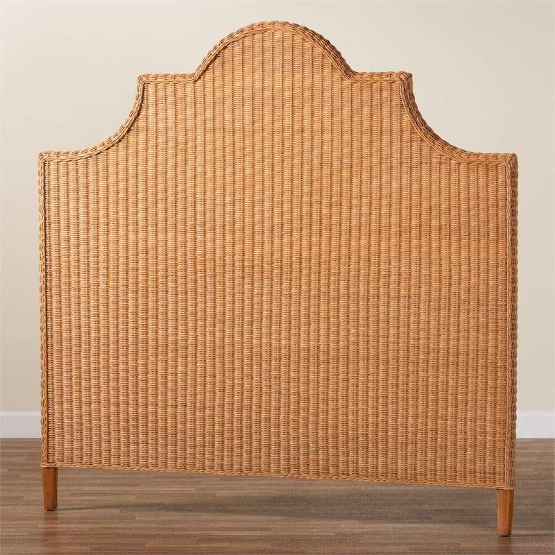 Pemberly Row Bohemian Light Honey Rattan Queen Size Standalone Headboard