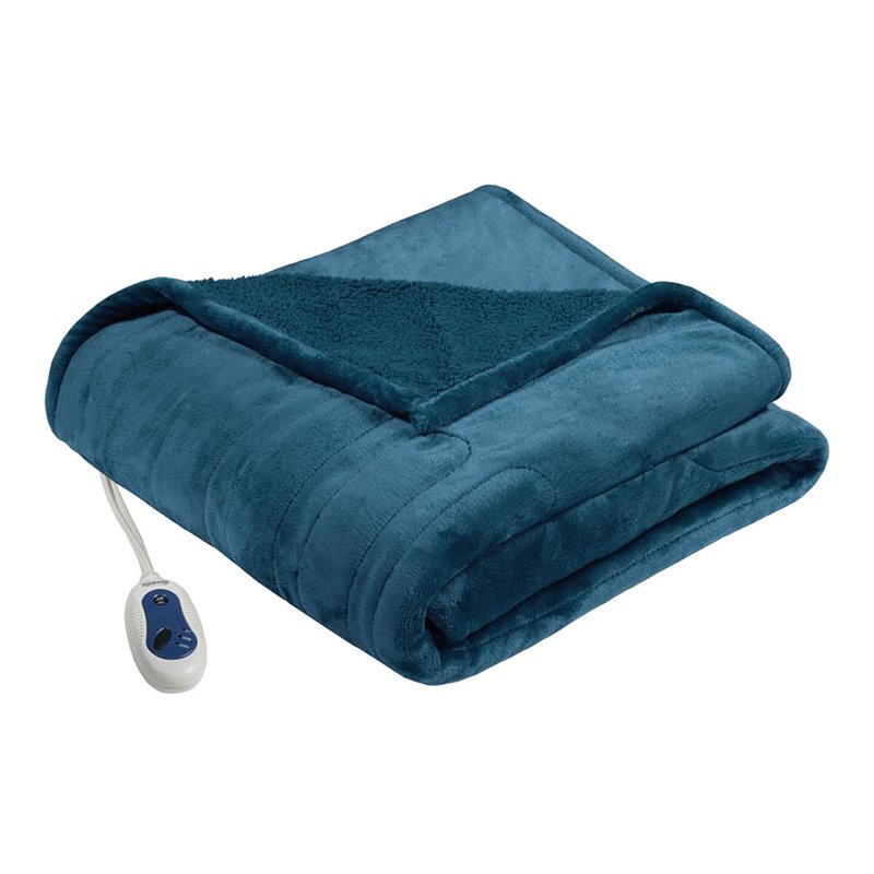 Pemberly Row Polyester Solid Microlight Berber Heated Throw in Teal Blue