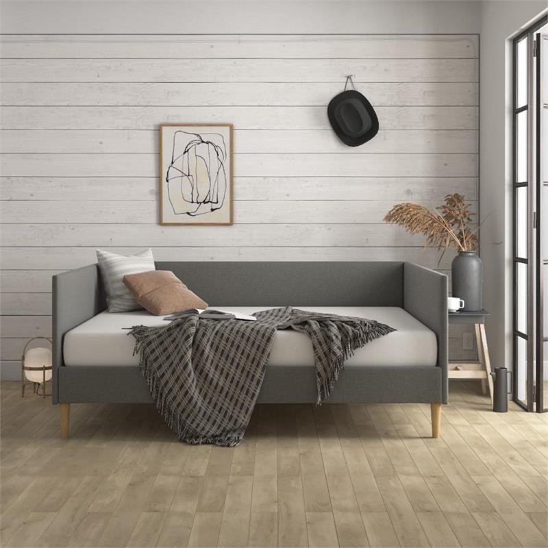 Pemberly Row Mid Century Upholstered Daybed Queen Size in Gray Linen