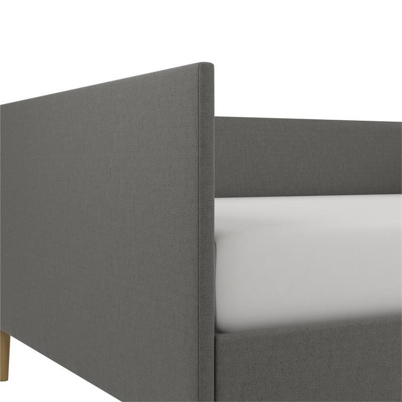 Pemberly Row Mid Century Upholstered Daybed Queen Size in Gray Linen