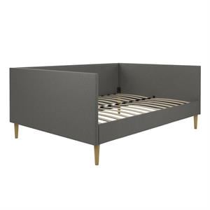 Pemberly Row Mid Century Upholstered Daybed Queen Size in Gray Linen