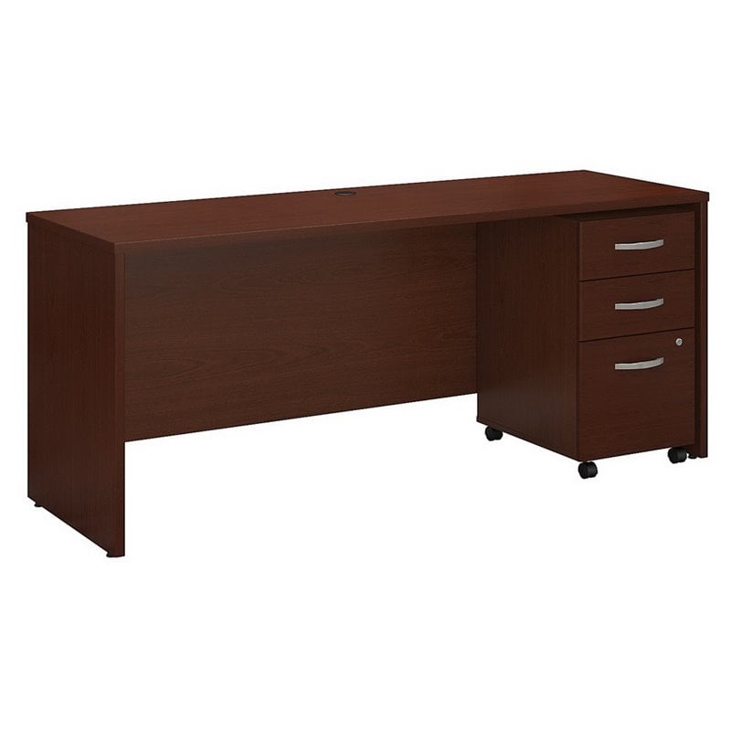 Pemberly Row 72W Office Desk with File Cabinet in Mahogany - Engineered Wood