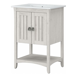 Pemberly Row 24&quotW Engineered Wood Bathroom Vanity Cabinet in Linen White Oak