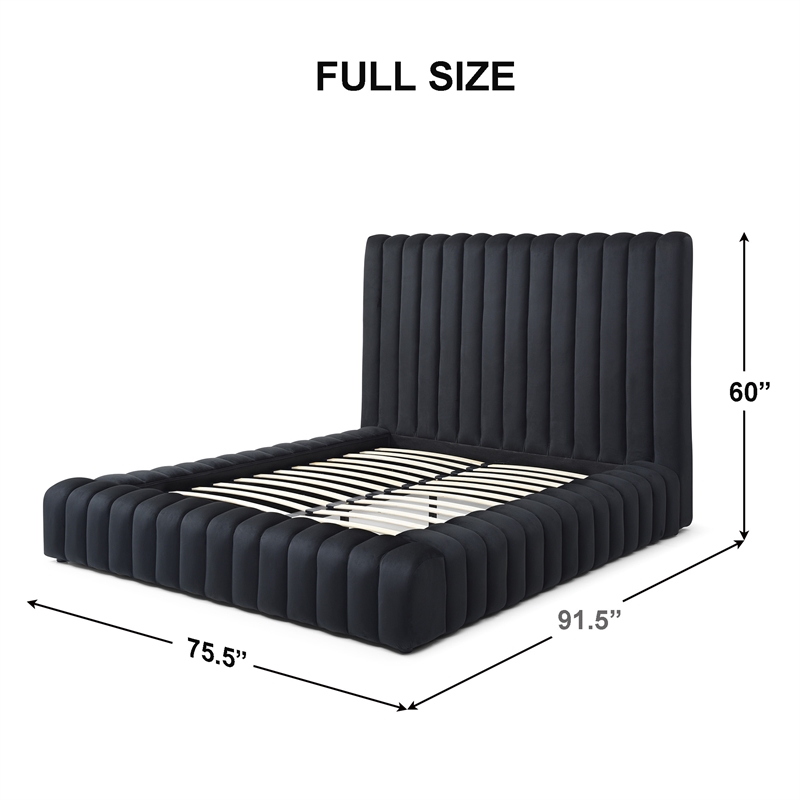 Pemberly Row Modern Velvet Upholstered Full Platform Bed in Black