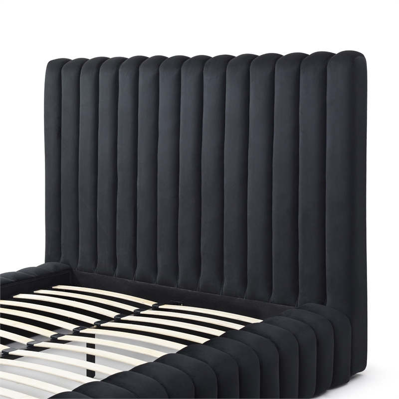 Pemberly Row Modern Velvet Upholstered Full Platform Bed in Black