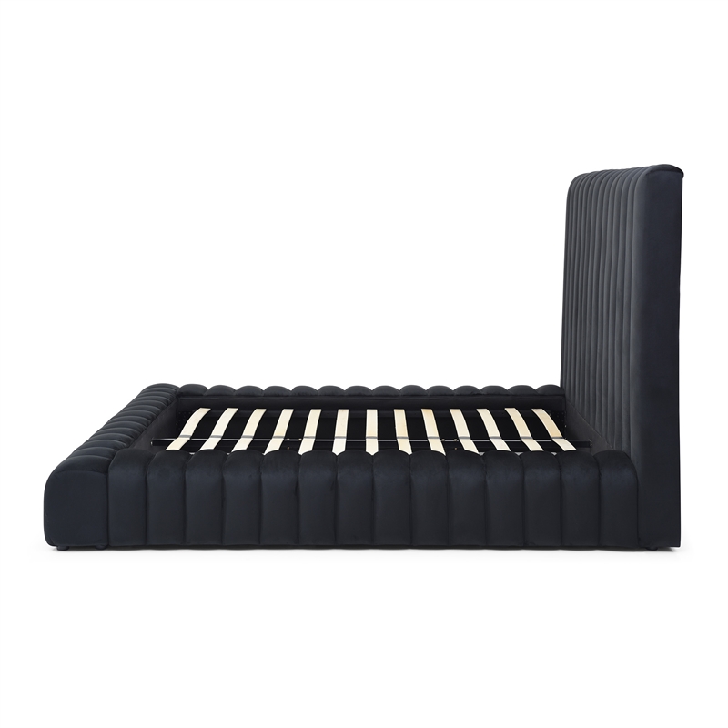 Pemberly Row Modern Velvet Upholstered Full Platform Bed in Black