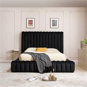 Pemberly Row Modern Velvet Upholstered Full Platform Bed in Black