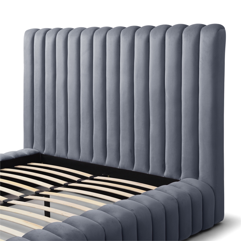 Pemberly Row Modern Velvet Upholstered Queen Platform Bed in Gray
