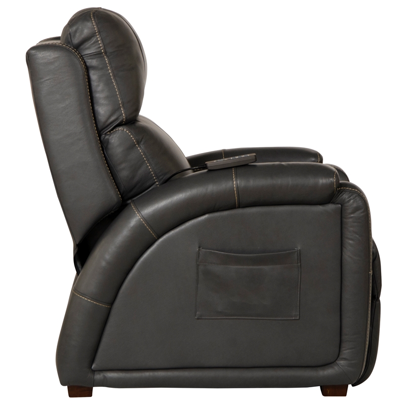 Pemberly Row Decompress Power Zero Gravity Recliner in Gray Leather