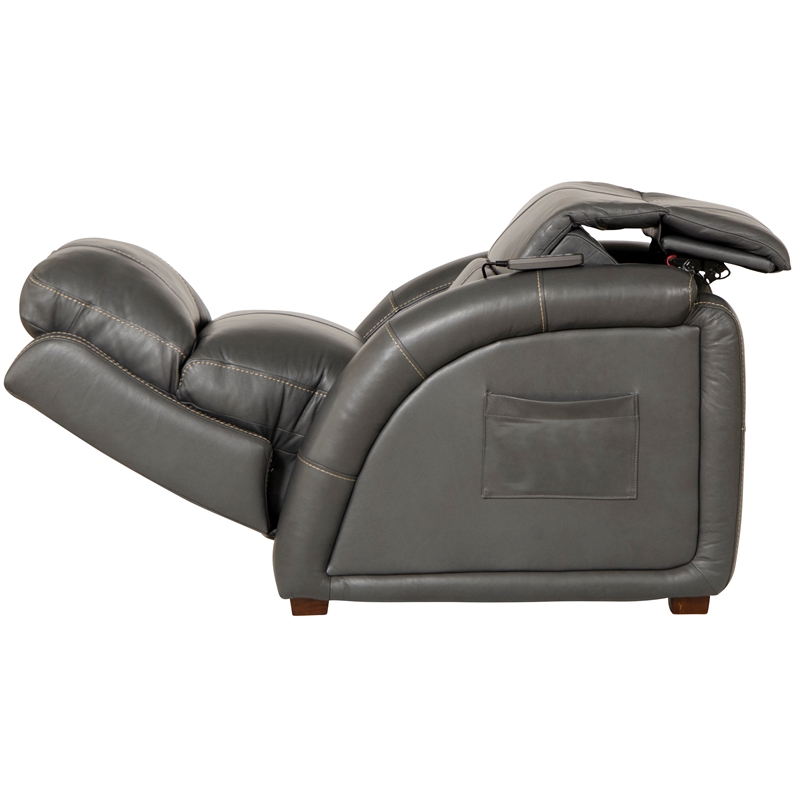 Pemberly Row Decompress Power Zero Gravity Recliner in Gray Leather