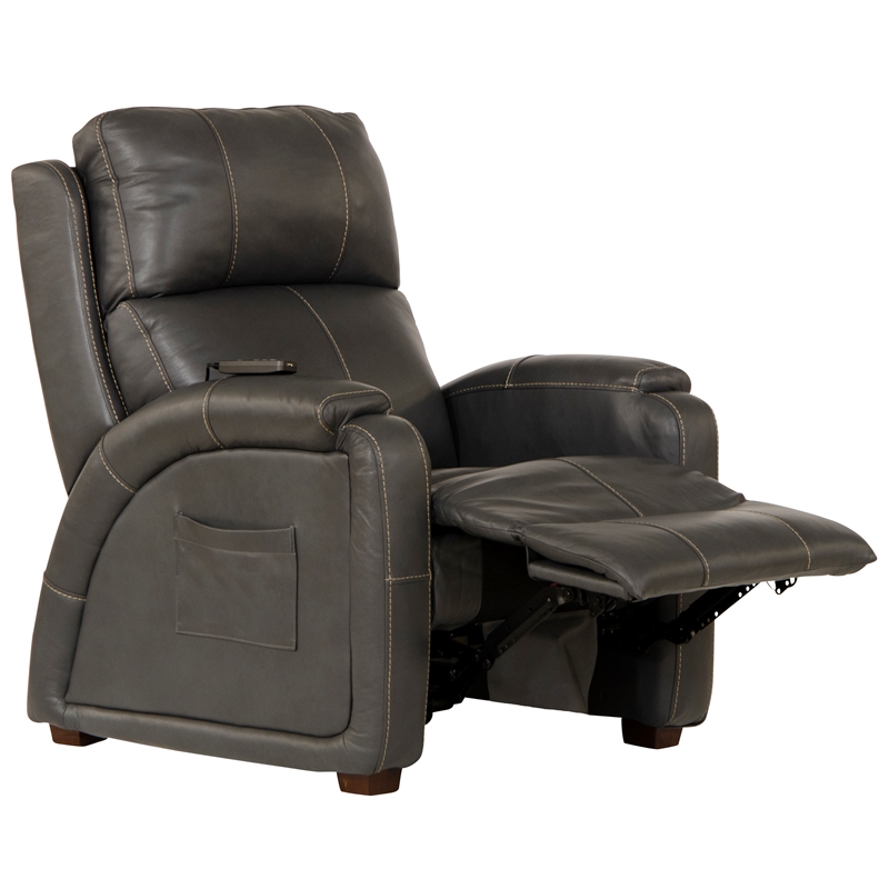 Pemberly Row Decompress Power Zero Gravity Recliner in Gray Leather