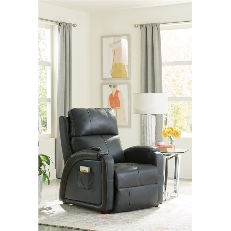 Pemberly Row Decompress Power Zero Gravity Recliner in Gray Leather