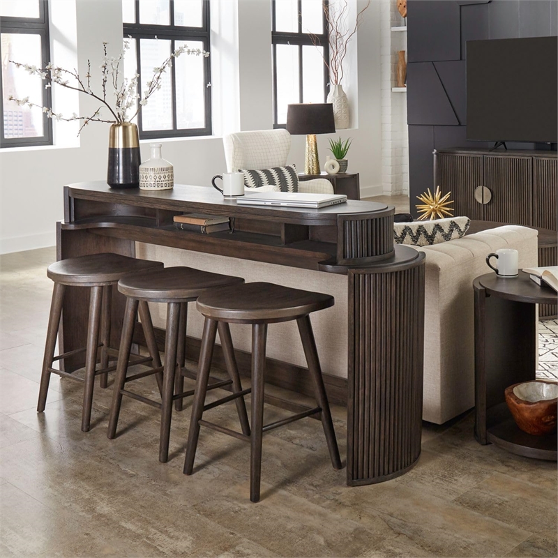 Pemberly Row 4 Piece Set of Console Bar Table & Console Stools in Coffee Bean