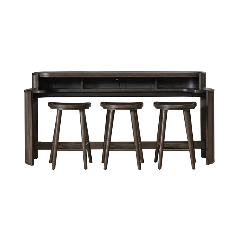 Pemberly Row 4 Piece Set of Console Bar Table & Console Stools in Coffee Bean